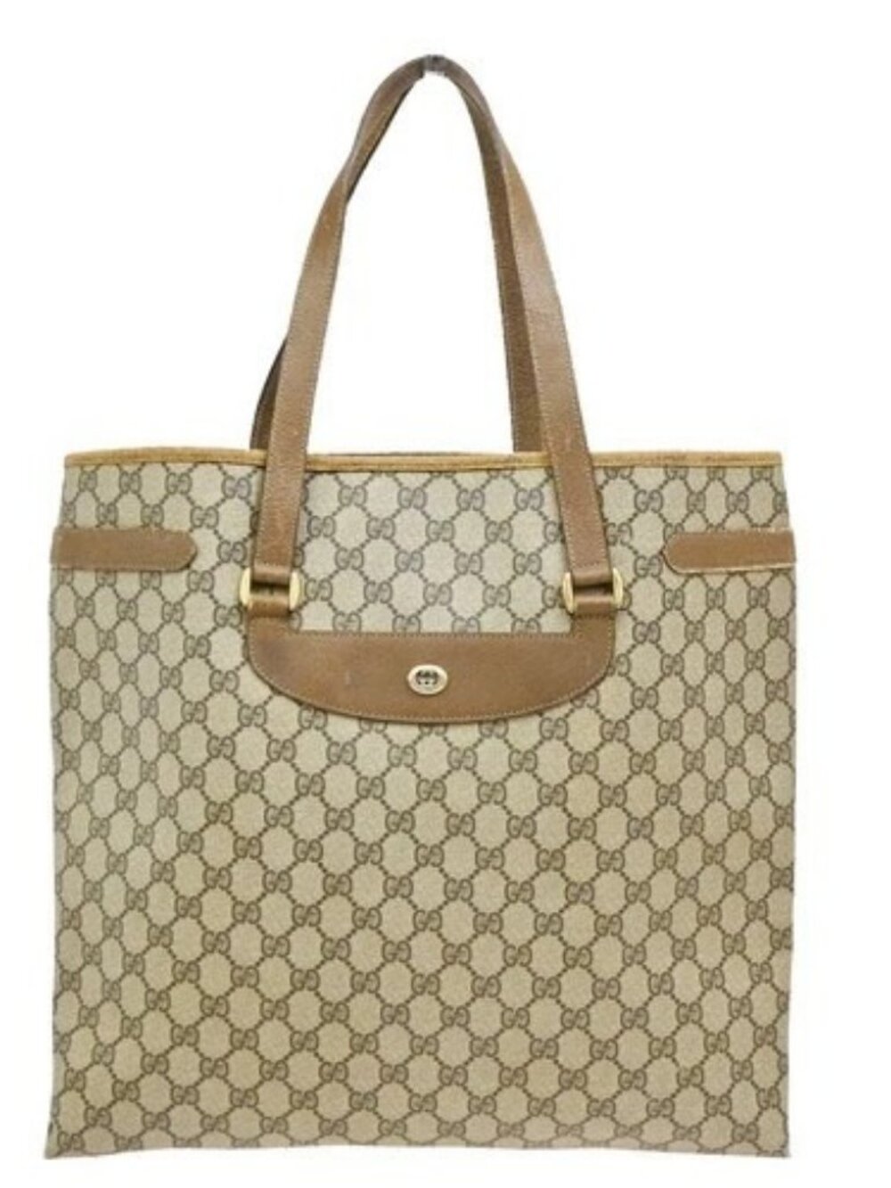 GUCCI Logo GG Pattern Shoulder Tote Bag PVC Leather Brown GHW Italy 02YJ378